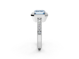 White gold Fancy Blue Asscher  Cut Halo Diamond Pave Band Ring with Four-Prong Setting_2