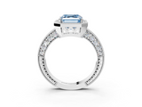 White gold Fancy Blue Asscher  Cut Halo Diamond Pave Band Ring with Four-Prong Setting_3
