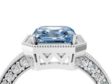White gold Fancy Blue Asscher  Cut Halo Diamond Pave Band Ring with Four-Prong Setting_4