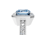 White gold Fancy Blue Asscher  Cut Halo Diamond Pave Band Ring with Four-Prong Setting_5