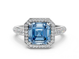 White gold Fancy Blue Asscher  Cut Halo Diamond Pave Band with Four-Prong Setting_17