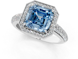 White gold Fancy Blue Asscher  Cut Halo Diamond Pave Band with Four-Prong Setting_18