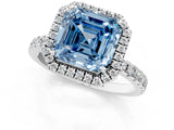 White gold Fancy Blue Asscher Cut Halo Diamond Pave Band with Prong Setting_1