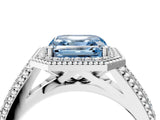 White gold Fancy Blue Asscher Cut Halo Diamond Ring with Beaded Split Shank and Four-Prong Setting_4