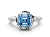 White gold Fancy Blue Asscher  Cut Halo Diamond Ring with Channel Set Band and Four-Prong Setting_46