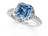 White gold Fancy Blue Asscher  Cut Halo Diamond Ring with Channel Set Band and Four-Prong Setting_47