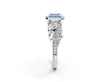 White gold Fancy Blue Asscher Cut Halo Diamond Ring with Milgrain and Bezel Accents on a Split Shank Band_14