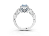 White gold Fancy Blue Asscher Cut Halo Diamond Ring with Milgrain and Bezel Accents on a Split Shank Band_15