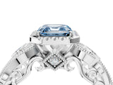 White gold Fancy Blue Asscher Cut Halo Diamond Ring with Milgrain and Bezel Accents on a Split Shank Band_16