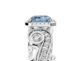 White gold Fancy Blue Asscher Cut Halo Diamond Ring with Milgrain and Bezel Accents on a Split Shank Band_17