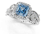 White gold Fancy Blue Asscher Cut Halo Diamond Ring with Milgrain and Bezel Accents on a Split Shank Band_25