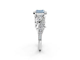 White gold Fancy Blue Asscher Cut Halo Diamond Ring with Milgrain and Bezel Accents on a Split Shank Band_26