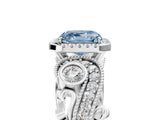 White gold Fancy Blue Asscher Cut Halo Diamond Ring with Milgrain and Bezel Accents on a Split Shank Band_29