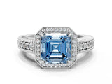 White gold Fancy Blue Asscher  Cut Halo Diamond Ring with Pavé Band and Four-Prong Setting_29