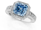 White gold Fancy Blue Asscher  Cut Halo Diamond Ring with Pavé Band and Four-Prong Setting_30