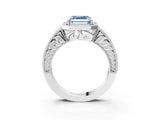 White gold Fancy Blue Asscher  Cut Halo Diamond Ring with Pavé Band and Four-Prong Setting_32