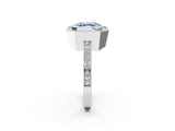 White gold Fancy Blue Asscher  Cut Halo Diamond Ring with Pavé Band and Milgrain Prong Setting_86