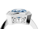 White gold Fancy Blue Asscher  Cut Halo Diamond Ring with Pavé Band and Milgrain Prong Setting_93
