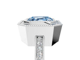 White gold Fancy Blue Asscher  Cut Halo Diamond Ring with Pavé Band and Milgrain Prong Setting_94