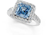 White gold Fancy Blue Asscher Cut Halo Diamond Ring with Pavé Band and Three-Prong Setting_1