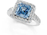 White gold Fancy Blue Asscher Cut Halo Diamond Ring with Pavé Band and Three-Prong Setting_13