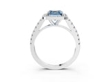 White gold Fancy Blue Asscher Cut Halo Diamond Ring with Pavé Band and Three-Prong Setting_15