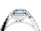 White gold Fancy Blue Asscher Cut Halo Diamond Ring with Pavé Band and Three-Prong Setting_16