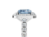 White gold Fancy Blue Asscher Cut Halo Diamond Ring with Pavé Band and Three-Prong Setting_17