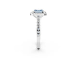White gold Fancy Blue Asscher Cut Halo Diamond Ring with Pavé Band and Three-Prong Setting_2