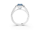 White gold Fancy Blue Asscher Cut Halo Diamond Ring with Pavé Band and Three-Prong Setting_3