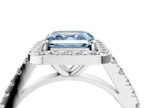 White gold Fancy Blue Asscher Cut Halo Diamond Ring with Pavé Band and Three-Prong Setting_4