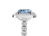 White gold Fancy Blue Asscher Cut Halo Diamond Ring with Pavé Band and Three-Prong Setting_5