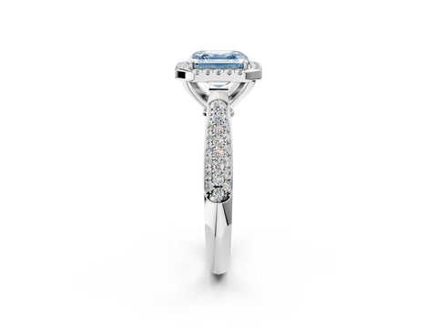 White gold Fancy Blue Asscher Cut Halo Diamond Ring with Pavé Band_26