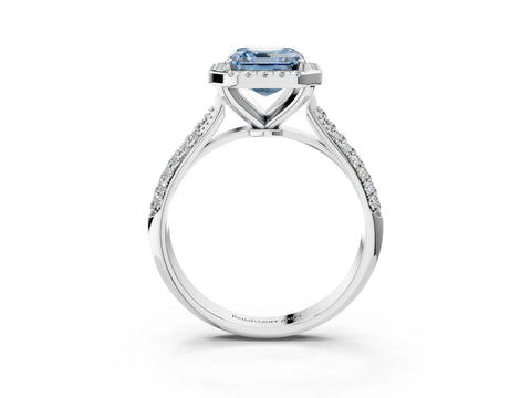 White gold Fancy Blue Asscher Cut Halo Diamond Ring with Pavé Band_27