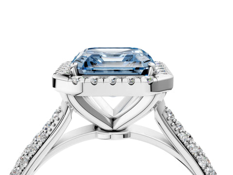 White gold Fancy Blue Asscher Cut Halo Diamond Ring with Pavé Band_28
