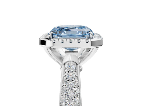 White gold Fancy Blue Asscher Cut Halo Diamond Ring with Pavé Band_29
