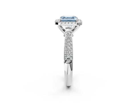 White gold Fancy Blue Asscher Cut Halo Diamond Ring with Pavé Band_2