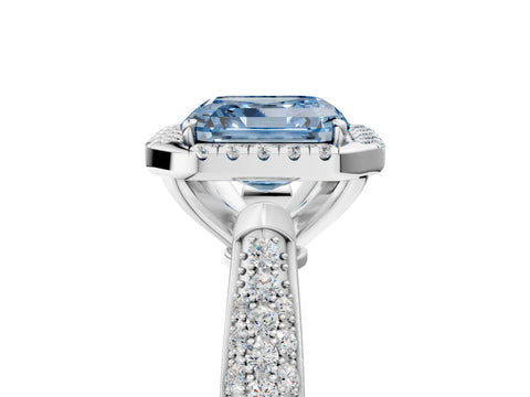 White gold Fancy Blue Asscher Cut Halo Diamond Ring with Pavé Band_5