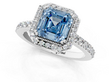 White gold Fancy Blue Asscher  Cut Halo Diamond Ring with Pave Band and Four-Prong Setting_18