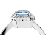 White gold Fancy Blue Asscher  Cut Halo Diamond Ring with Pave Band and Four-Prong Setting_21
