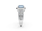 White gold Fancy Blue Asscher Cut Halo Diamond Ring with Round  Split Shank and Prong Setting_93