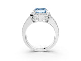 White gold Fancy Blue Asscher Cut Halo Diamond Ring with Round  Split Shank and Prong Setting_95