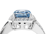 White gold Fancy Blue Asscher Cut Halo Diamond Ring with Round  Split Shank and Prong Setting_96