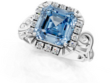 White gold Fancy Blue Asscher  Cut Halo Diamond Ring with Scrollwork Band and Four-Prong Setting_1