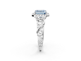 White gold Fancy Blue Asscher  Cut Halo Diamond Ring with Scrollwork Band and Four-Prong Setting_2