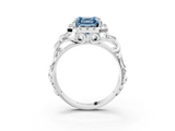 White gold Fancy Blue Asscher  Cut Halo Diamond Ring with Scrollwork Band and Four-Prong Setting_3