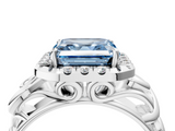 White gold Fancy Blue Asscher  Cut Halo Diamond Ring with Scrollwork Band and Four-Prong Setting_4