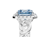 White gold Fancy Blue Asscher  Cut Halo Diamond Ring with Scrollwork Band and Four-Prong Setting_5