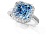 White gold Fancy Blue Asscher Cut Halo Diamond Ring with Solitaire Band and Prong Setting_1