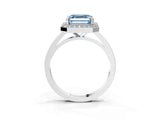 White gold Fancy Blue Asscher Cut Halo Diamond Ring with Solitaire Band and Prong Setting_3